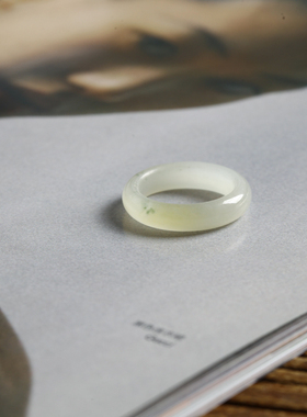 14号戒指 和田玉糖料糖玉糖白玉圆弧素圈指环 8451