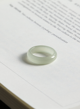 11号戒指 和田玉晴水青白圆弧素圈指环 8926