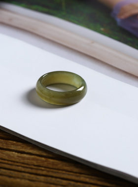 15号戒指 新疆和田玉糖料糖玉泥鳅背圆弧素圈指环 2834