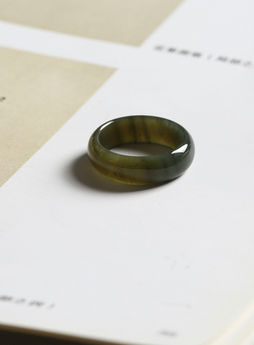 20号戒指 和田玉青花圆弧素圈指环 9759