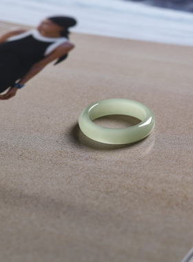 13号戒指 和田玉青白圆弧素圈指环 2905