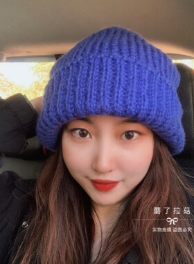 显脸小灰色保暖厚实风毛线帽子
