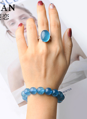 天然海蓝宝戒指女宝石级巴西老矿手工银镶大气海蓝宝戒指送证书