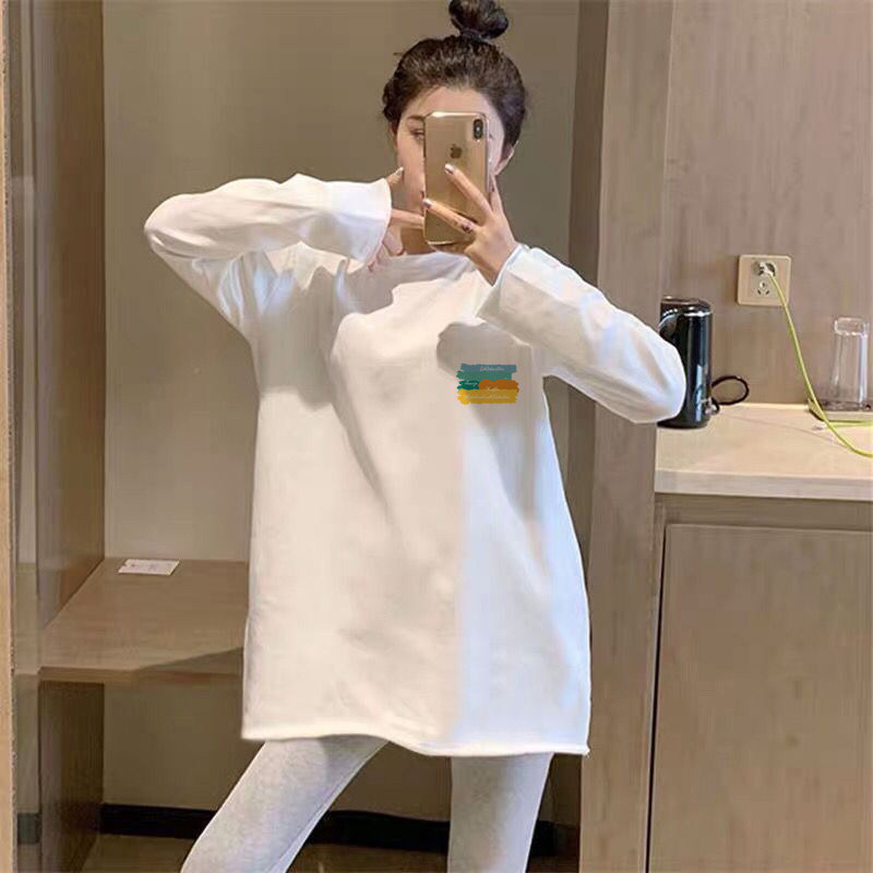 白色内搭打底衫女装秋冬季加绒长袖t恤上衣中长款遮屁股洋气上衣