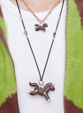 FWISH实木小马皮绳项链设计师款