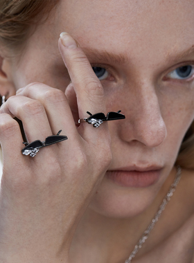 FWISH谍影黑色珐琅可爱墨镜戒指