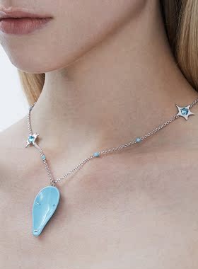 FWISH蓝色珐琅银情侣款项链