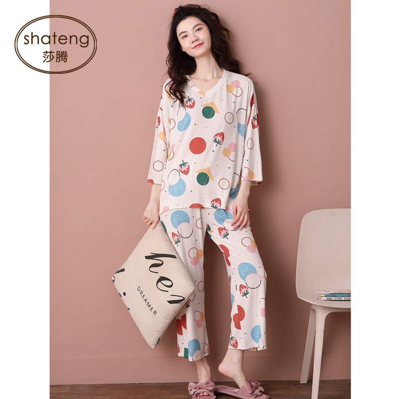 春秋款莫代尔七分袖长袖睡衣 莎腾睡衣/家居服套装