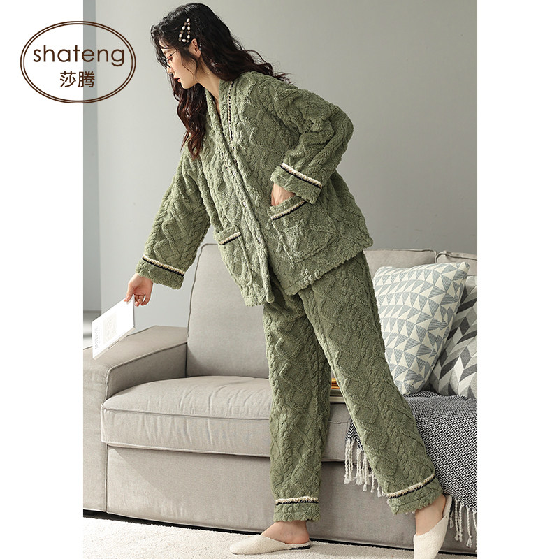 2021年新款秋冬季冬款珊瑚绒睡衣 莎腾睡衣/家居服套装
