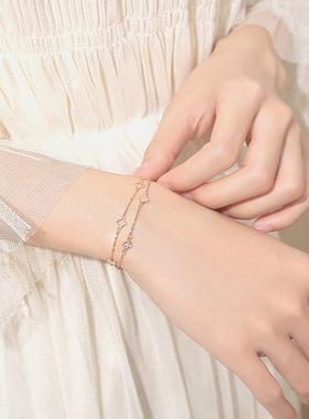 四叶草手链纯银925森系双层手环轻奢ins风送女友生日礼物小众手链