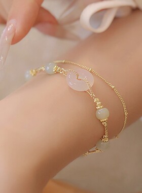 天然和田玉平安扣双层叠戴手链