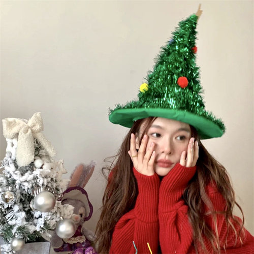 圣诞树帽韩国ins风派对拍照道具新年圣诞派对装扮道具少女自拍 - 图0