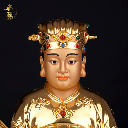 秦歌黄铜手工贴金彩绘灶王爷神像家用厨房灶君司命星君像灶神摆件 - 图0