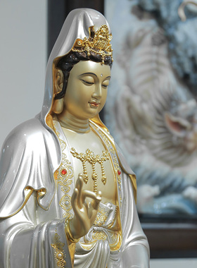 纯铜精雕高温着色一叶观音工艺品