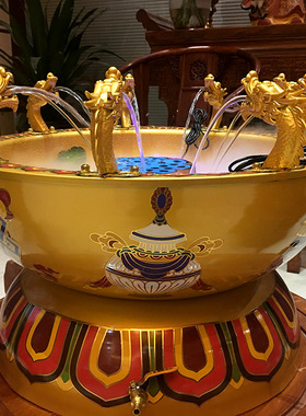 黄铜九龙吐水景泰蓝大号浴佛盆