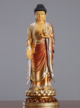 秦歌彩绘西方三圣佛像客厅摆件