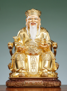 黄铜贴金土地公婆神像一对家用供奉福德正神地主公婆玄关装饰摆件