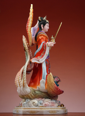 汉白玉彩绘九天玄女神像桌面摆件