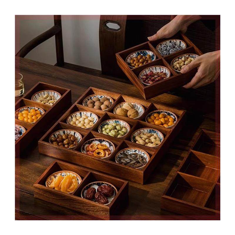 覆古色九宫格家用木质托盘四宫格零食干果盘高档茶室会所点心拼盘,淘宝优惠券,粉丝福利购,淘宝优惠卷
