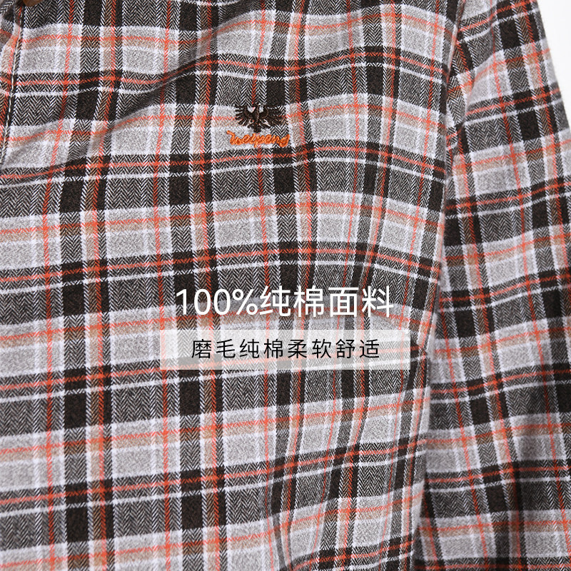 [纯棉磨毛]威鹏女士长袖衬衫春秋花灰气质美式休闲格纹上衣H43050