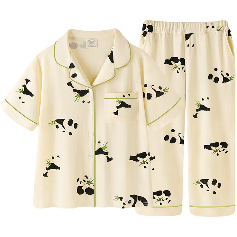 情侣夏季短袖长裤纯棉新款透气睡衣 pinksea内衣睡衣/家居服套装