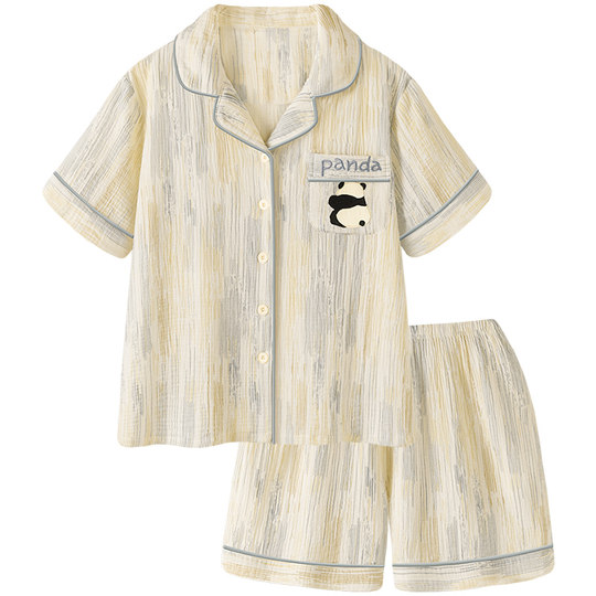 Couple pajamas women's summer pure cotton gauze short-sleeved suit
