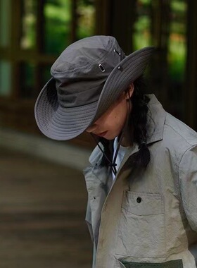 潮牌抽绳速干渔夫帽子男女夏季透气防晒户外登山钓鱼帽西部牛仔帽
