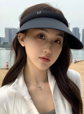 甬制夏季新款防紫外线骑车沙滩遮太阳帽子黑色大檐空顶防晒帽女款