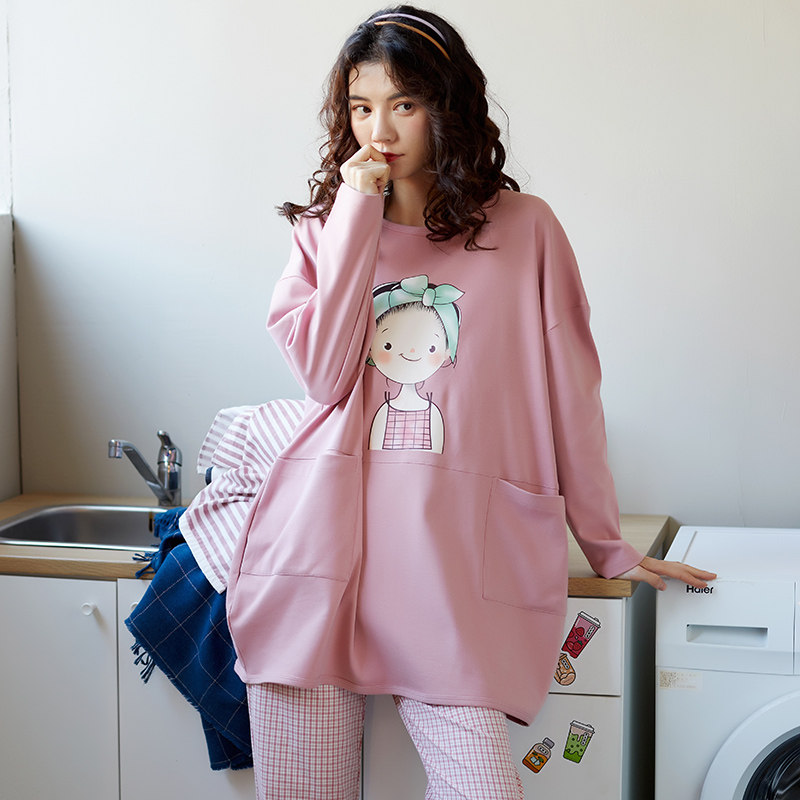 春秋纯棉长袖可爱两件套装宽松睡衣 jeeyuntoo吉运兔睡衣/家居服套装