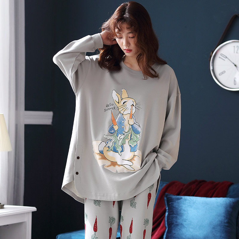 纯棉长袖韩版秋冬两件套长款睡衣 jeeyuntoo吉运兔睡衣/家居服套装