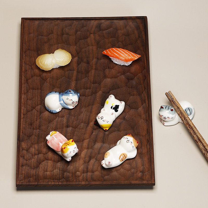 陶瓷卡通小猫筷架可爱动物家用桌面小摆件笔托筷枕酒店日料店礼物,淘宝优惠券,粉丝福利购,淘宝优惠卷