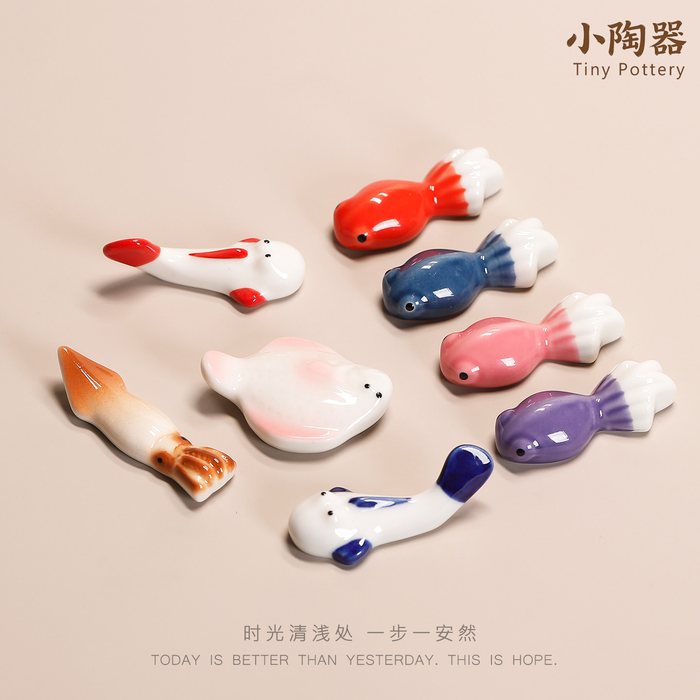 日式杂货实心陶瓷金鱼筷架家用筷枕手绘笔托桌面小物创意送礼餐具,淘宝优惠券,粉丝福利购,淘宝优惠卷