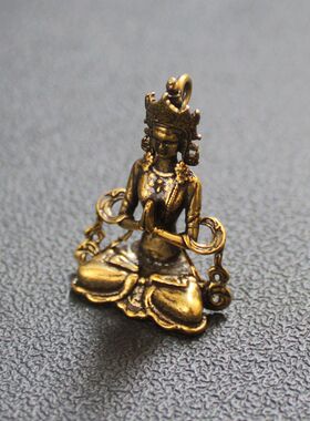 纯黄铜迷你桌面小摆件佛像文殊菩萨吊坠汽车钥匙扣挂件保人物平安
