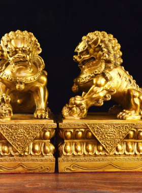 铜狮子摆件一对黄铜北京狮宫门狮家居客厅店铺前台工艺大号装饰品
