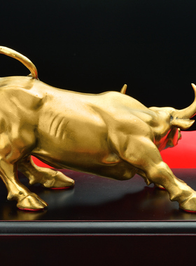 华尔街铜牛摆件金牛气冲天工艺品办公室桌牛市全黄铜牛摆件装饰