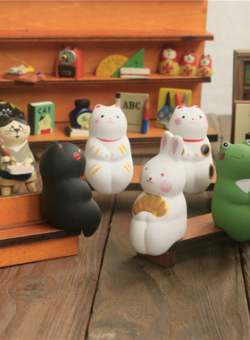 日式招福陶土小动物摆件
