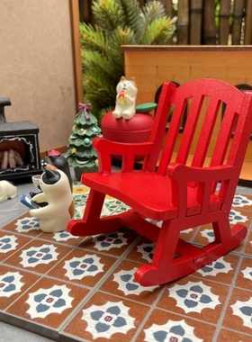 圣诞节复古正红色木质摇椅摆件