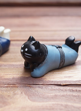 日式风温泉旅猫萌物托腮小摆件