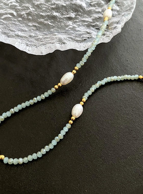 欧美天然绿小众高级设计彩色琉璃串珠项链女式叠戴轻奢复古锁骨链