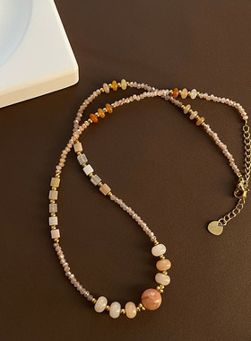 草莓晶天然石串珠项链钛钢尾链精致可爱小众款式新款饰品锁骨链女