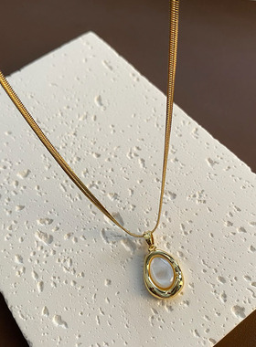 异形水滴天然白贝气质个性极简风小众钛钢不易掉色女ins锁骨项链