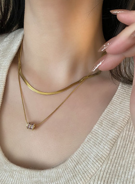 爆款双层转运项链小蛮腰环项链潮气质轻奢环环相扣百搭饰品锁骨链