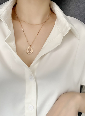 精品不掉色钛钢美人头像项链女小众设计高级感轻奢锁骨链百搭饰品