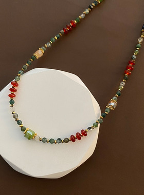 天然石红玛瑙彩色锆石多巴胺串珠项链女百搭高级感夏季颈链饰品