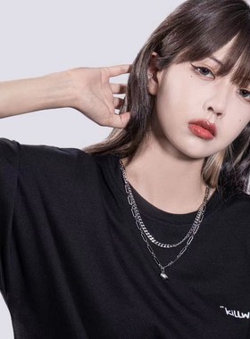 跨境韩版多层盒子十字链钛钢不锈钢项链轻奢简约时尚男女毛衣链