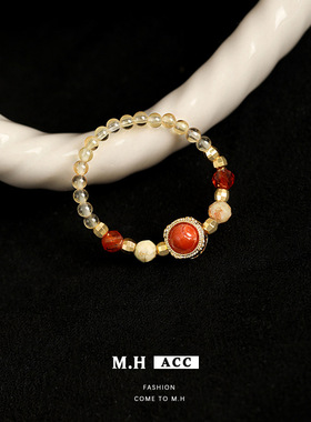 沙弗莱南红玛瑙串珠戒指女天然石中古复古时尚百搭高级感指环热卖