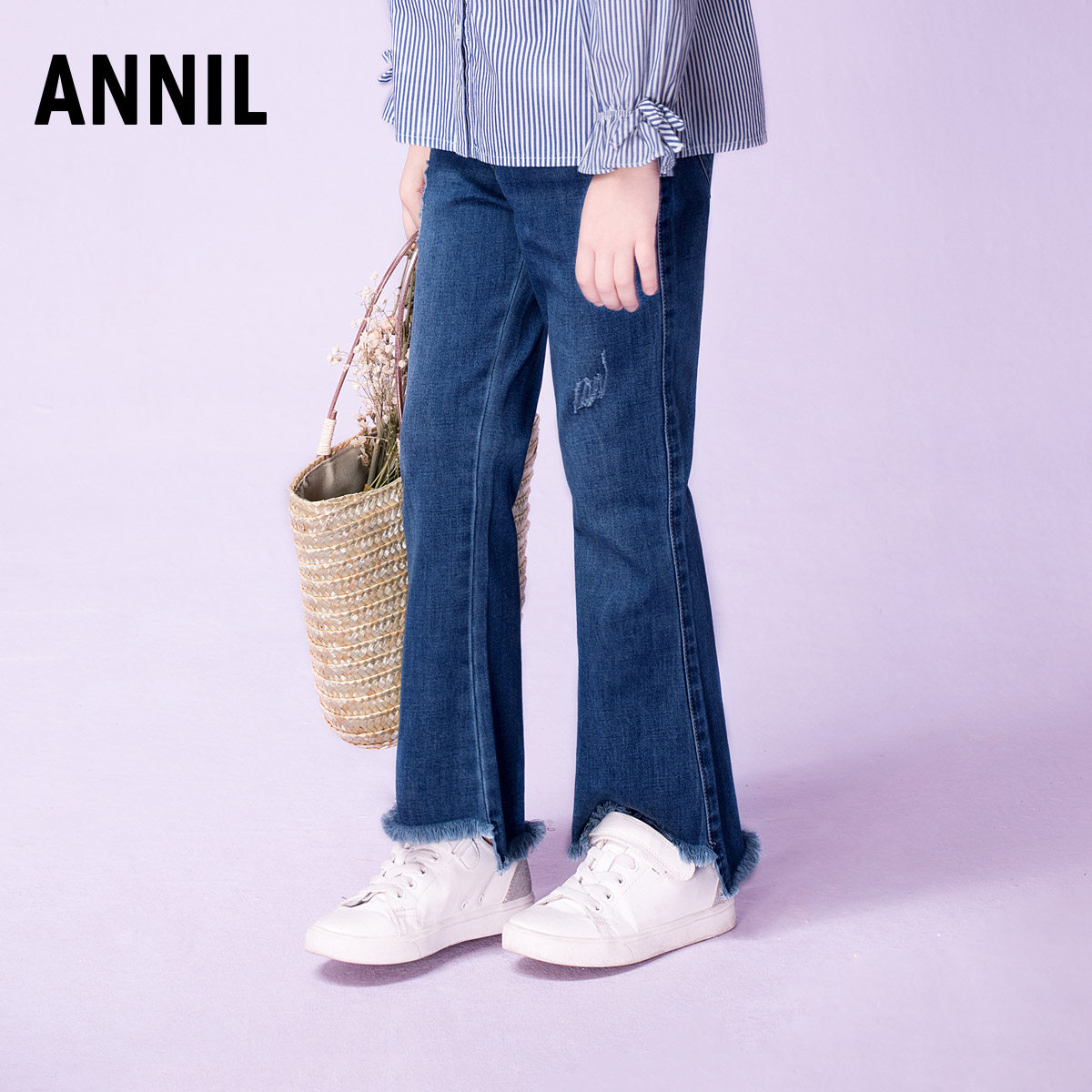 安奈儿童装女童微喇牛仔裤2025春秋儿童大童休闲长裤弹力显瘦裤子,淘宝优惠券,粉丝福利购,淘宝优惠卷