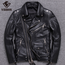 Real leather Riding Clothing Headlayer Bull Leather Locomotive Retro made of old casual leather clothes Mens short sashimi