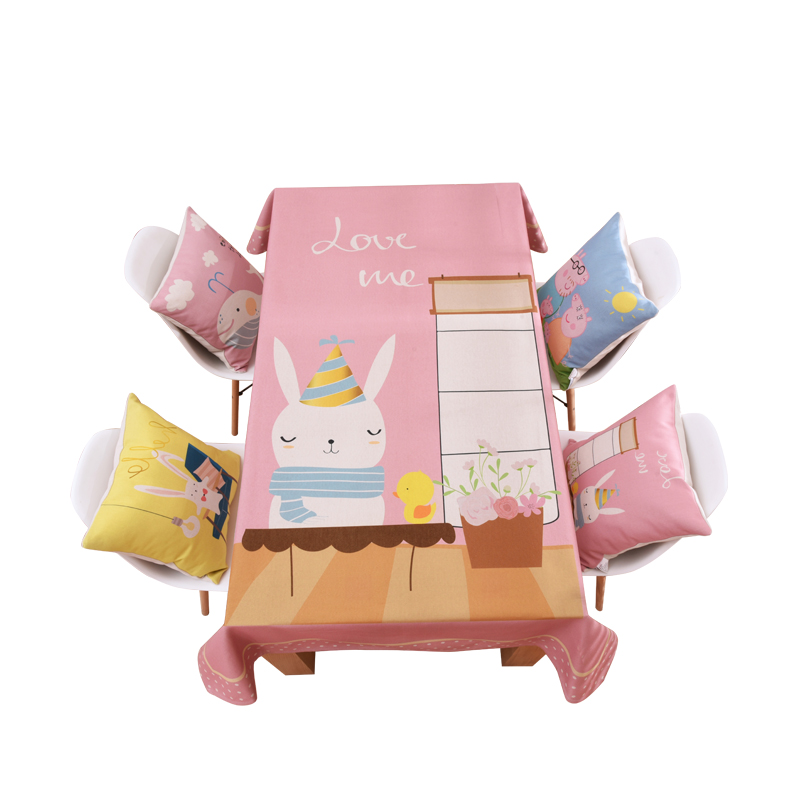 卡通儿童餐桌布棉麻布艺台布长方形茶几布幼儿园书桌圆桌盖巾布 - 图3