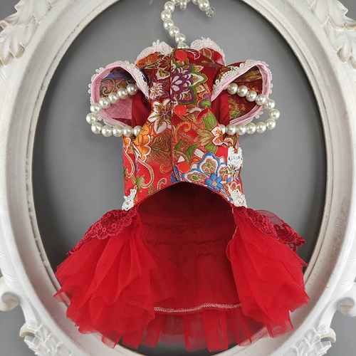 Частная рука для домашних животных -Сделано гексагональное цветочное питомец Cheongsam Teddy Mear Beauty Cat Dog Dog Одежда Осенняя и зимняя тепло